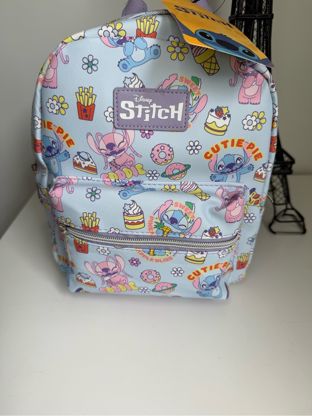 Disney Light Blue Stitch Mini Backpack with Pink & Yellow Accents